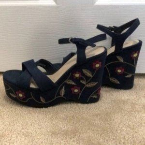 MIA Embroidered Floral Strappy Wedge Platform Sandals